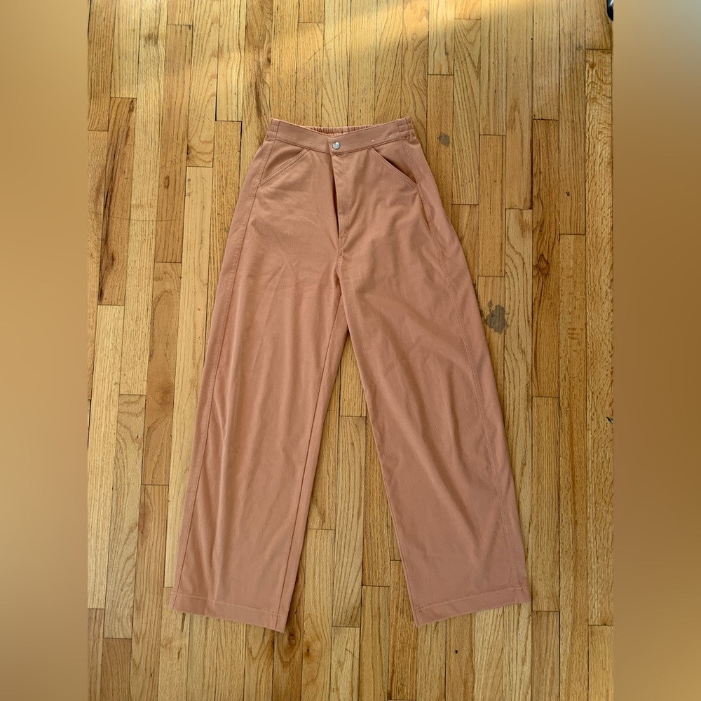 High Rise Wide Leg pant with adjustable tie waist in Cream Peach Orange Uniqlo
